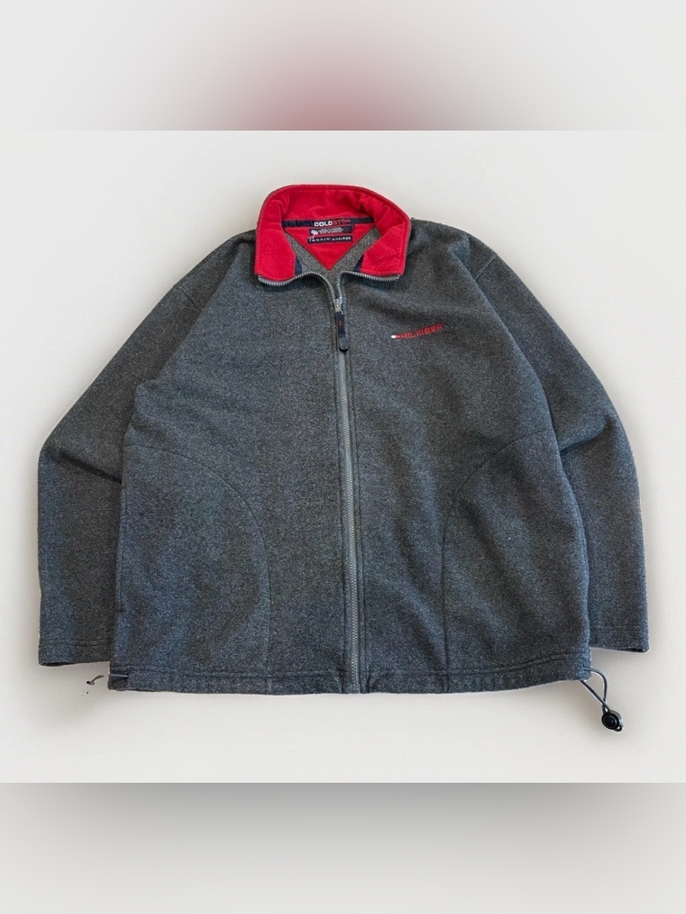 Vintage Tommy Hilfiger Fleece Jacket Cold Stop Size Large Gray Red 90s Y2K